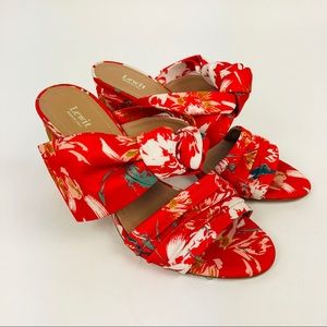 Lewit Rosa Bow Knot Sandals Red Floral Satin 8 New